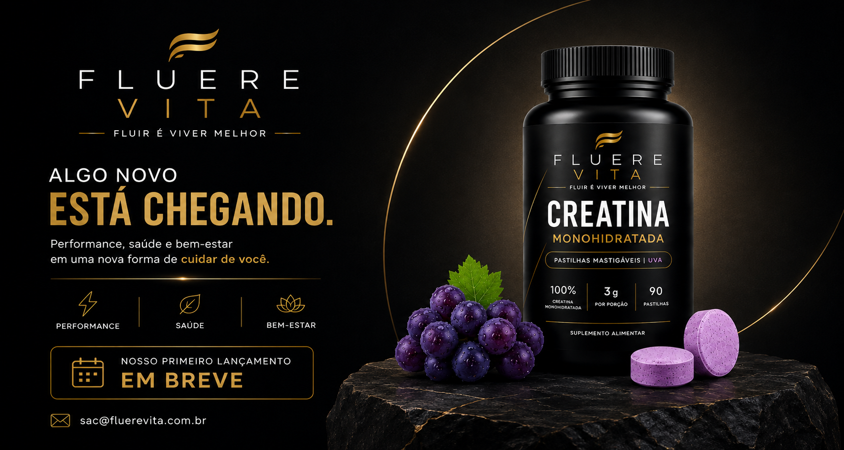 FLUERE VITA — Algo novo está chegando. Nosso primeiro lançamento em breve.